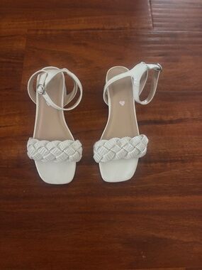 Girls White Braided Strap Ankle-Wrap Sandals
